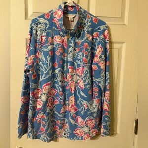 Lilly Pulitzer Blue and Pink Floral Women's Half Zip Pop-Over with pockets